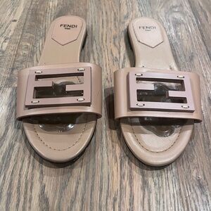 Fendi nude leather slides, size 38